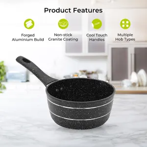 Royalford Milk Pan, 16 Cm Small Multipurpose Saucepan Non-Stick Granite Coating Soup Pot Milk Pan, Easy to Clean