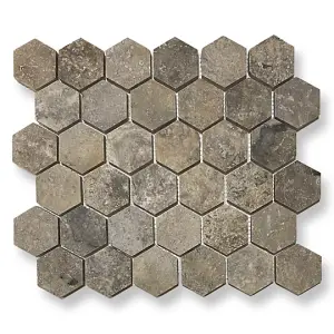 Silver Travertine Hexagon Mosaic Tile, 30.5 x 28.5cm, Sold Per Tile