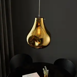 Luminosa Perugia Single Pendant Ceiling Lamp, Gold Metallic Glass, Chrome Plate