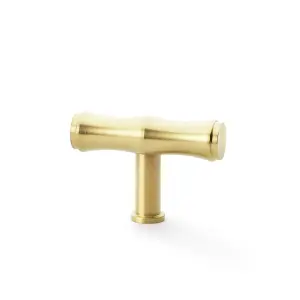 Bamboo T Bar Cupboard Door Knob - 55mm x 38mm - Satin Brass Unit Pull Handle