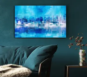 Electric Blue City Canvas Print Wall Art - Medium 20 x 32 Inches