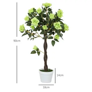 Outsunny Set of 2 90cm Artificial Rose Tree, Fake Decorative Plant, Green