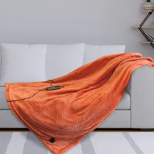 Schallen Luxury Waffle Soft Heated Warm Throw Over Blanket with Timer & 10 Heat Settings - Waffle Burnt Orange