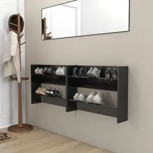 Berkfield Wall Shoe Cabinets 2 pcs High Gloss Black 80x18x60 cm Engineered Wood