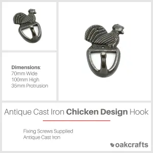 Oakcrafts - Antique Cast Iron Decorative Chicken Hook - 120mm x 90mm