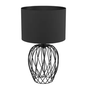 EGLO Nimlet Black Metal & Fabric Table Lamp - Contemporary Wire Design (D) 30cm