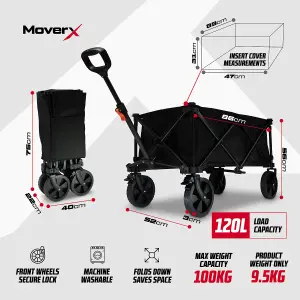 MoverX 120L Festival Trolley, Folding Beach Wagon, Camping Cart, Max 100kg