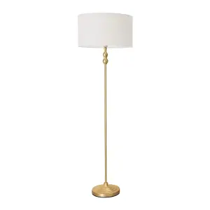 ValueLights Maggie Gold Metal Candlestick Floor Lamp with White Fabric Lamp Shade and LED Bulb