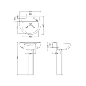 Premier Melbourne 550mm L x 475mm W White Vitreous China U-Shaped Sink with Overflow