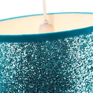 Modern and Designer Bright Teal Glitter Fabric Pendant/Lamp Shade 25cm Wide