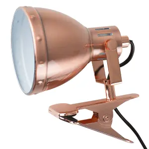 ValueLights Portishead Satin Copper Metal Domed Adjustable Single Clip On Desk Table Lamp Spotlight with LED Bulb