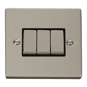 Pearl Nickel 10A 3 Gang 2 Way Ingot Light Switch - Black Trim - SE Home