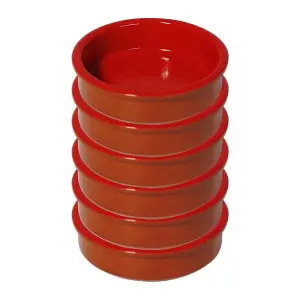 simpa 6PC Red Glazed Traditional Handmade Spanish Tapas Cazuelas Serving Bowls - 11.5cm Dia