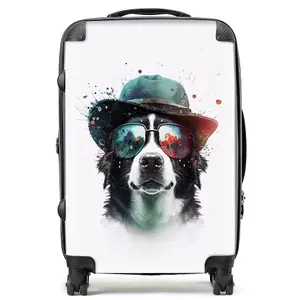 Border Collie Dog Face Glasses And Hat Splashart Suitcase - Medium