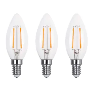 30w Equivalent LED Filament Candle Light Bulb Candle E14 Small Screw 2.0w - Warm White - Pack of 3