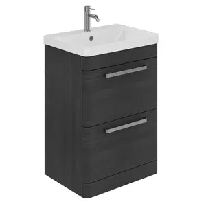 Emery Textured Black Floor Standing Bathroom Vanity Unit & Basin Set with Nickel Handles (W)50cm (H)86cm