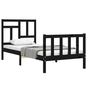 Berkfield Bed Frame with Headboard Black Small Single Solid Wood