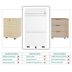 39cm Wide 2 -Drawer Mobile Steel File Cabinet White