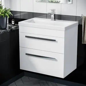 Nes Home Nanuya 600mm  Wall Hung 2 Drawer Vanity Basin Unit White Flat Pack