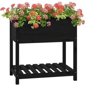 Berkfield Planter with Shelf Black 82.5x54x81 cm Solid Wood Pine