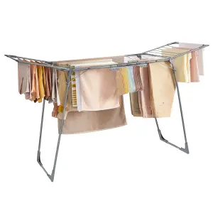 SONGMICS Clothes Drying Rack, 56.5 X 173 X 96.5 Cm Winged Clothes Airer, Space-Saving Laundry Drying Rack, With Sock Clips,