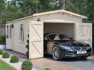 Wooden Double Garage Deore 3m x 5.5m Garden Drive Car Storage Tool Shed Workshop Log Cabin Roof Felt