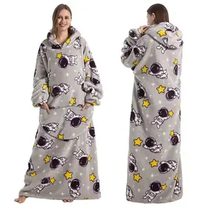 Grey Adult Size Oversized Wearable Hoodie Blanket