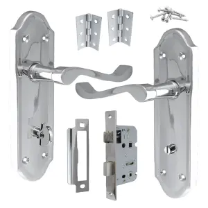 Ashford Door Handle Bathroom Lock Scroll Lever - Chrome Bath Pack Hinges