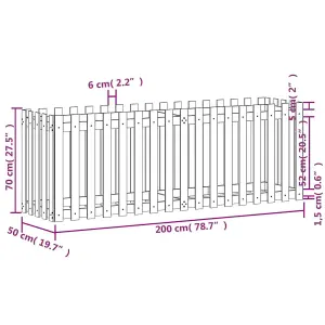 Berkfield Garden Raised Bed with Fence Design Black 200x50x70 cm Solid Wood Pine