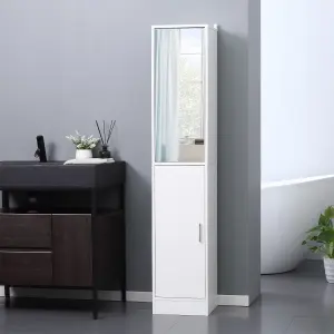 kleankin Tall Mirrored Bathroom Cabinet Tallboy Unit w/Adjustable Shelf White