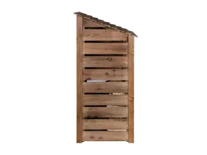 Slatted wooden log store with door and kindling shelf W-99cm, H-180cm, D-88cm - brown finish