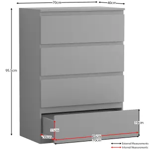 Vida Designs Denver Grey 4 Drawer Chest (H)960mm (W)700mm (D)400mm