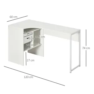 HOMCOM L-Shaped Corner Computer Desk Study Table w/ Storage Shelf - White