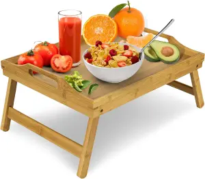 Bamboo Bed Tray Table with Foldable Legs, Multipurpose Laptray Breakfast in Bed Tray