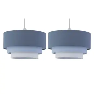 First Choice Lighting Set of 2 Gabi Blue Ombre Linen 3 Tier Ceiling Light Shades