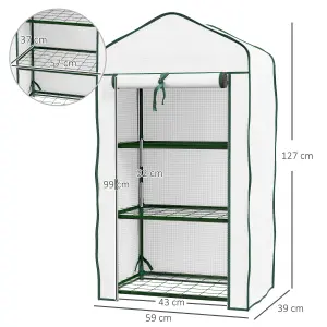 Outsunny Portable Mini Greenhouse with Roll-up Door and Wire Shelves, White