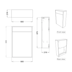 Grasmere Matt Grey Contemporary Freestanding Toilet cabinet (H)888mm (W)600mm