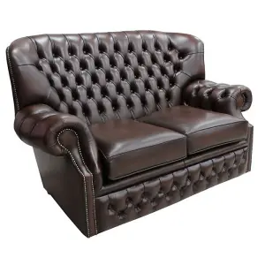 Chesterfield 2 Seater Antique Brown Leather Sofa Bespoke In Monks Style