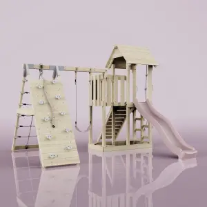 PolarPlay Balcony Tower Kids Wooden Climbing Frame with Swing and Slide - Climb & Swing Kory Rose