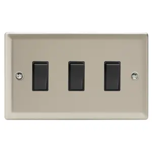 Varilight 3-Gang 10A 1- or 2-Way Rocker Switch (Twin Plate) Satin