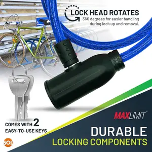 Blue Cable Bike Lock with Key - Bike Locks High Security Bike Chain Lock Bicycle Lock Cycle Lock for Bicycle Heavy Duty Bike Lock