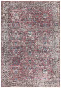 Traditional Red Persian Bordered Abstract Floral Easy To Clean Rug For Living Room Bedroom & Dining Room-200cm X 290cm