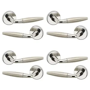 URBNLIVING 115mm Length 8Pcs Montpelier Metal Polished & Satin Nickel Lever Latch Door Handles Set