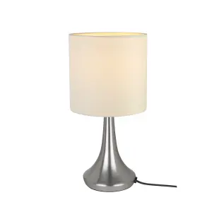 GoodHome Painswick Cylinder Satin White Nickel effect Table lamp