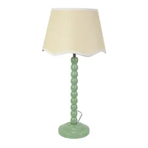 ValueLights Bobbins Sage Green Table Lamp with Linen Scallop White Trim Shade and LED Bulb