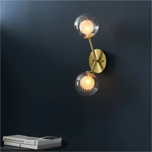 2 PACK Satin Brass Dimmable Wall Light - 2x Dome Ribbed Glass Shade -  2x 3W LED G9