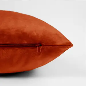 Sienna 2 x Matte Velvet Filled Cushion Covers Soft Zip, Rust - 45 x 45cm