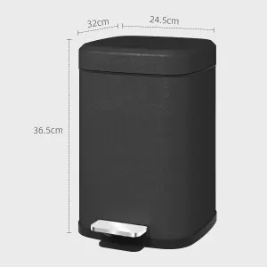 HOMCOM 12L Kitchen Pedal Bin, Metal Rubbish Bin with Soft-close Lid, Black