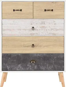 Nordic 3+2 Drawer Chest in White Distressed Effect