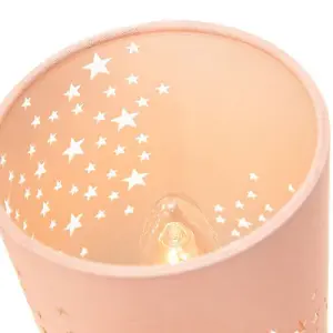 Beautiful Stars Decorated Children/Kids Soft Pink Cotton Bedside Table Lamp